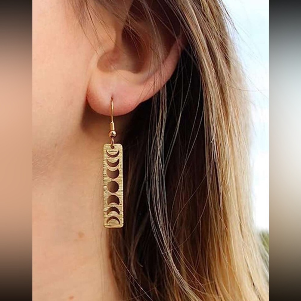 Stainless steel bar moon phase earrings